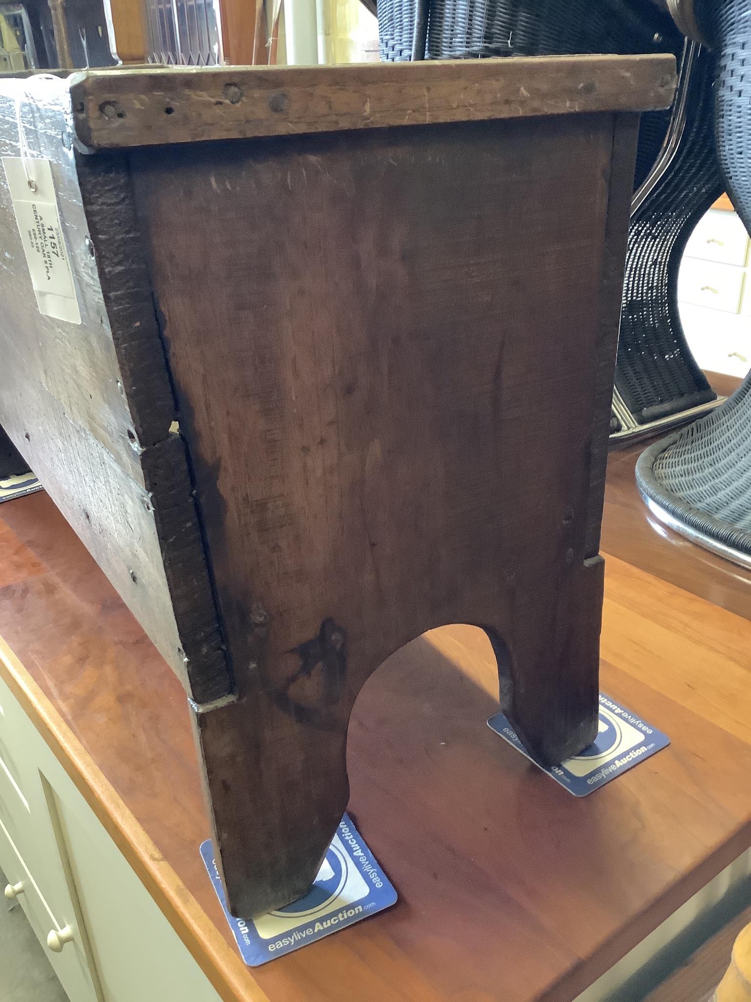 A small 18th century oak 6 plank coffer. W-80cm, D-32cm,H-45cm.